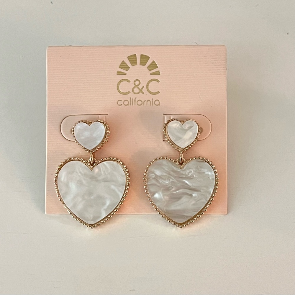 C&C California Gold and White Heart Earrings